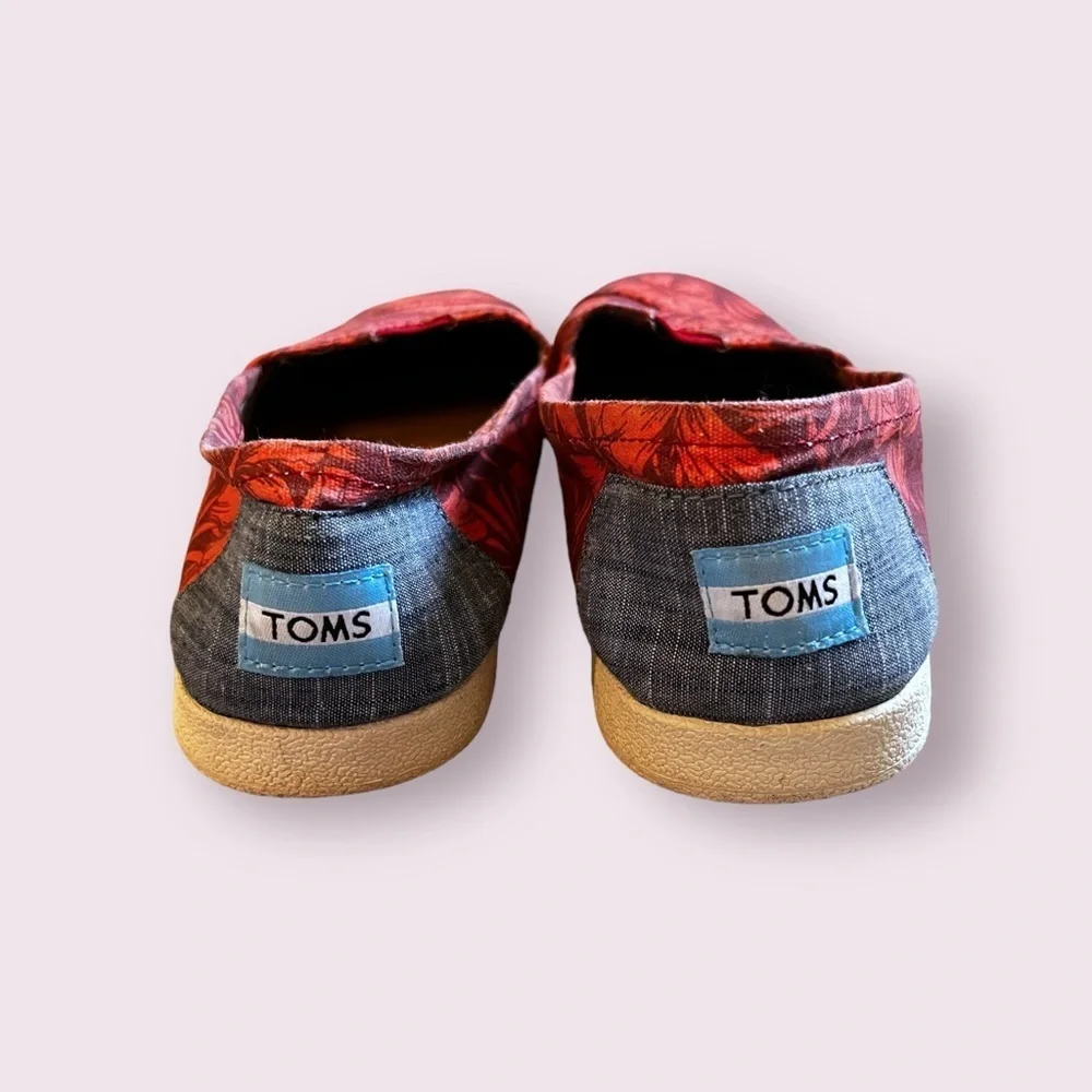 Toms Red Floral Canvas Slip-Ons